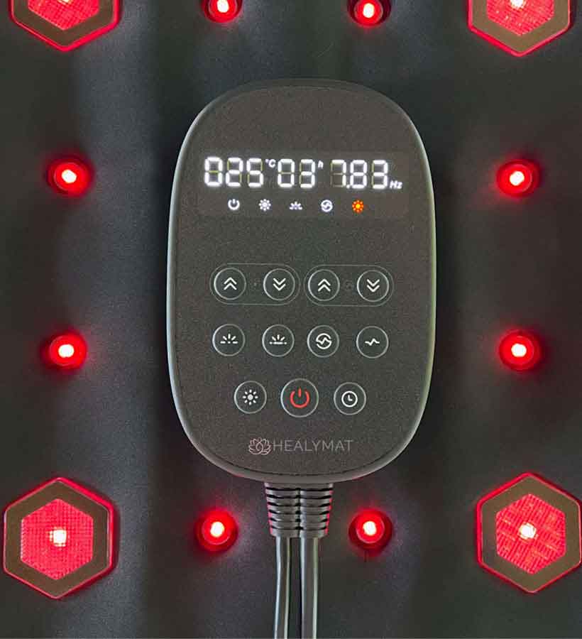 Frequenzmatte mit Controller und Magnetfeldspulen und Infrarotlicht