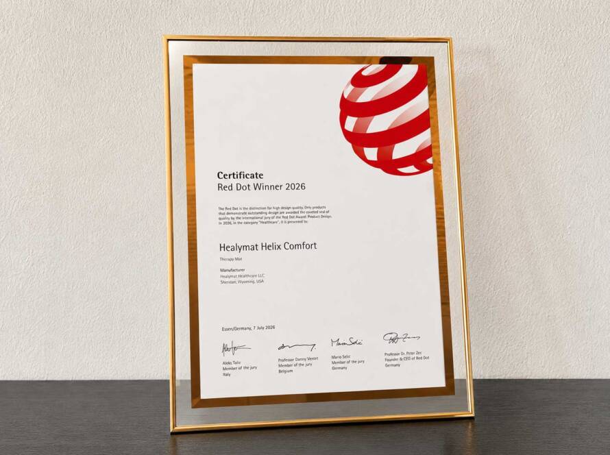 Healymat Frequenzmatte Helix Comfort – Red Dot Design Award Winner 2026 Zertifikat