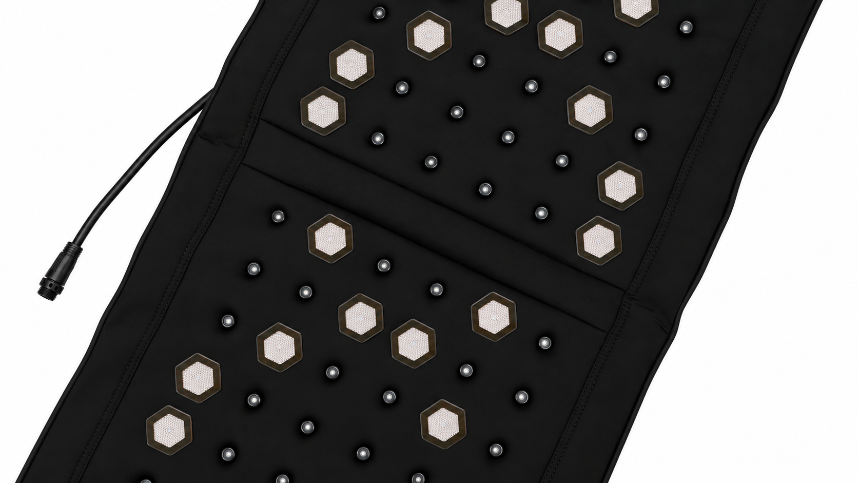 Healymat Helix Comfort Magnetfeldmatte mit roten Biophotonen-Lichtpunkten, hexagonalen Lichtmodulen, Infrarotwärme und digitalem Steuergerät